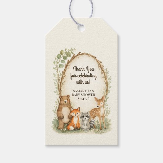 Bos-thema baby shower cadeautags cadeaulabel (Voorkant)