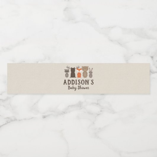 Bos thema Baby shower waterflesetiketten Waterfles Etiket (Enkel label)