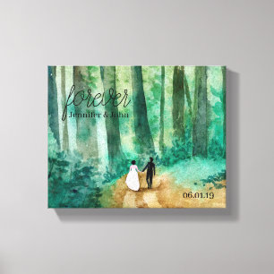Bos thema bruiloften met waterverf bos canvas afdruk