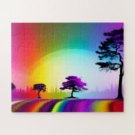 Bos van zwarte bomen Paarse bladeren regenboog hem Legpuzzel