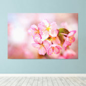 Bos verse roze Sakura-bloemen op roze Canvas Afdruk (Insitu (Houten vloer))