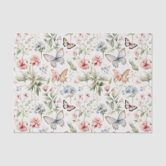 Bos Vlinders en Bloemen Patroon Tissuepapier (Voorkant)