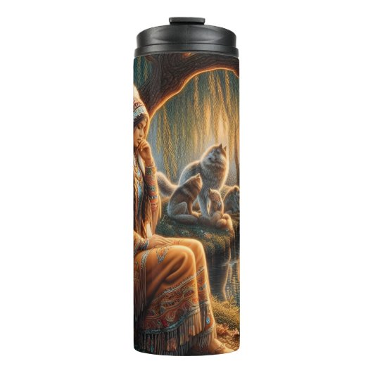 Bos: vrouw en wolven. thermosbeker (Voorkant)
