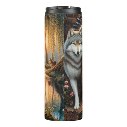 Bos: vrouw en wolven. thermosbeker (Achterkant)