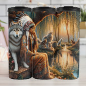Bos: vrouw en wolven. thermosbeker