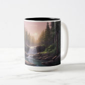 Bos Waterval, Dusk Sky & Pool | Serene Natuur Tweekleurige Koffiemok (Voorkant rechts)