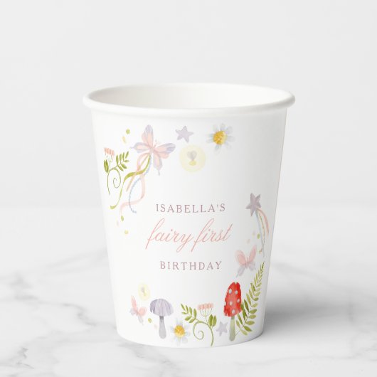 Bos Waterverf Groene Fee Eerste Verjaardag Papieren Bekers (Achterkant)