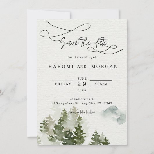 Bos Waterverf Illustratie Bruiloft Uitnodiging (Voorkant)