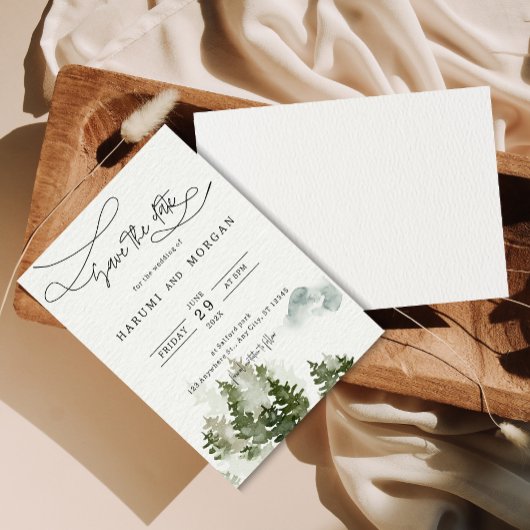 Bos Waterverf Illustratie Bruiloft Uitnodiging