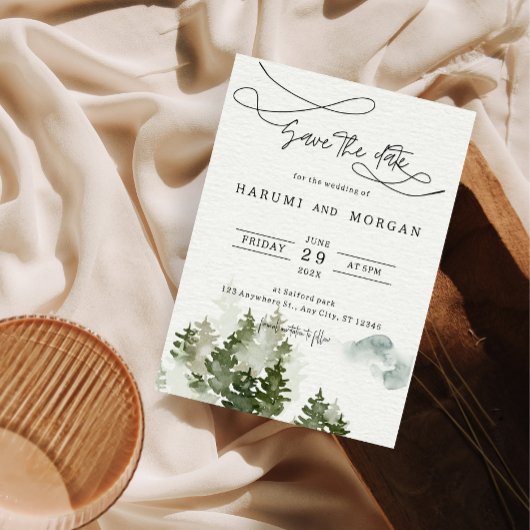 Bos Waterverf Illustratie Bruiloft Uitnodiging