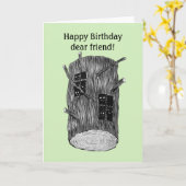 Bos wezens in boomlog aangepaste tekst verjaardag kaart (Gele Bloem)