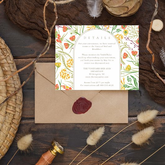 Bos wilde bloem boho bruiloft details informatiekaartje