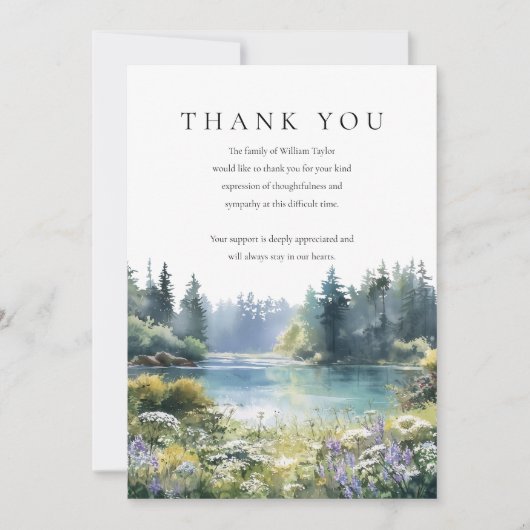 Bos wilde bloemen Meer rouw uitvaart Bedankkaart (Voorkant)