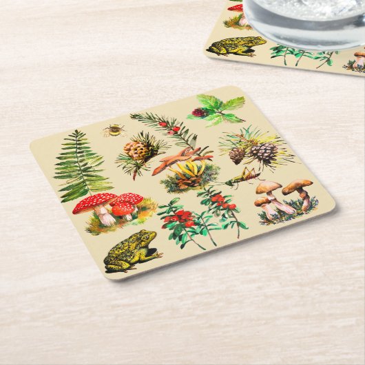 Bos, wilde paddenstoelen kartonnen onderzetters (Schuin)