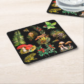 Bos, wilde paddenstoelen kartonnen onderzetters (Schuin)