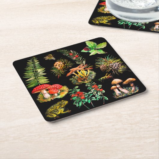 Bos, wilde paddenstoelen kartonnen onderzetters (Schuin)