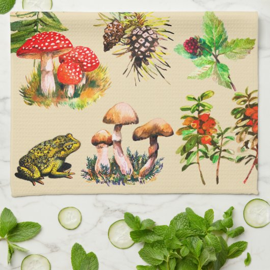 Bos, wilde paddenstoelen theedoek (Gevouwen)