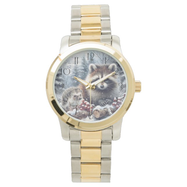 Bos Winter Egel Wasbeer Kerstmis Horloge (Voorkant)