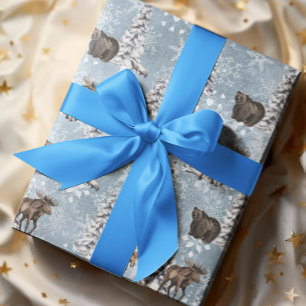 Bos Winter Eland Kerstboom Sneeuwvlok Cadeaupapier