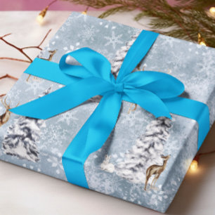 Bos Winter Herten Kerstboom Sneeuwvlok Cadeaupapier