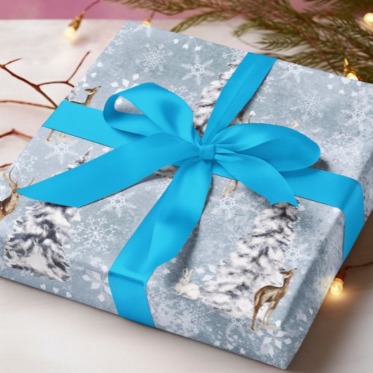 Bos Winter Herten Kerstboom Sneeuwvlok Cadeaupapier