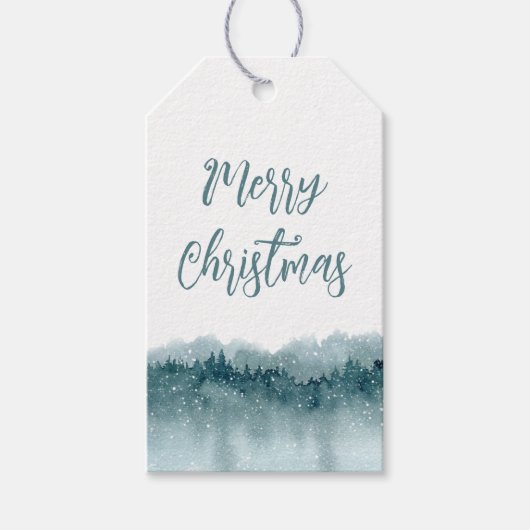 Bos Winter Sneeuw Aquarel Cadeaulabel (Voorkant)