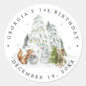 Bos Winter Verjaardagsfeest Bedankt Ronde Sticker (Voorkant)