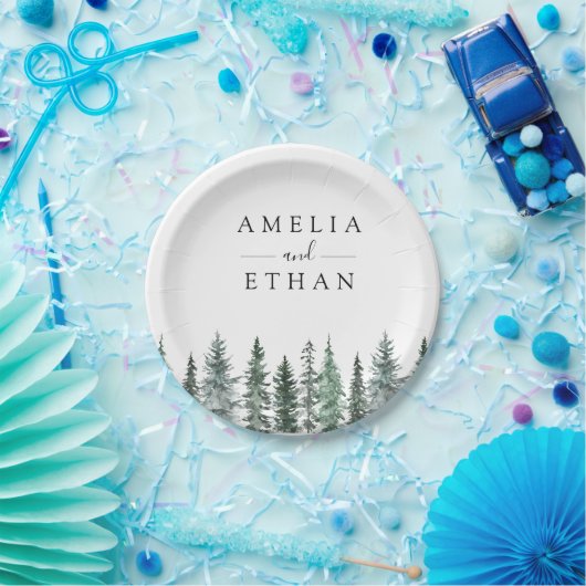 Bos Winter Waterverf Bruiloft Papieren Bordje (Feest)