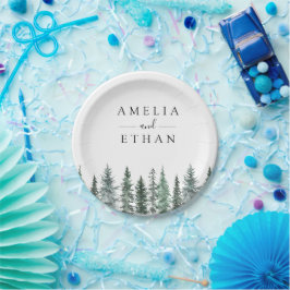 Bos Winterse Waterverf Bruiloft Papieren Bordje