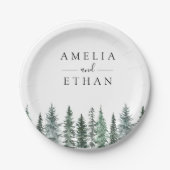 Bos Winterse Waterverf Bruiloft Papieren Bordje (Voorkant)