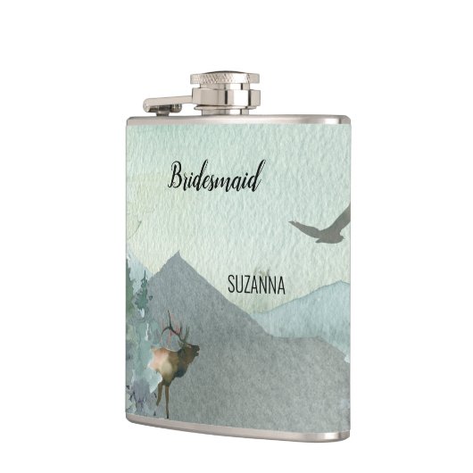 Bos Wonder Rustieke Pine Bruidsmeisje Bruiloft Heupfles (Links)