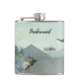 Bos Wonder Rustieke Pine Bruidsmeisje Bruiloft Heupfles