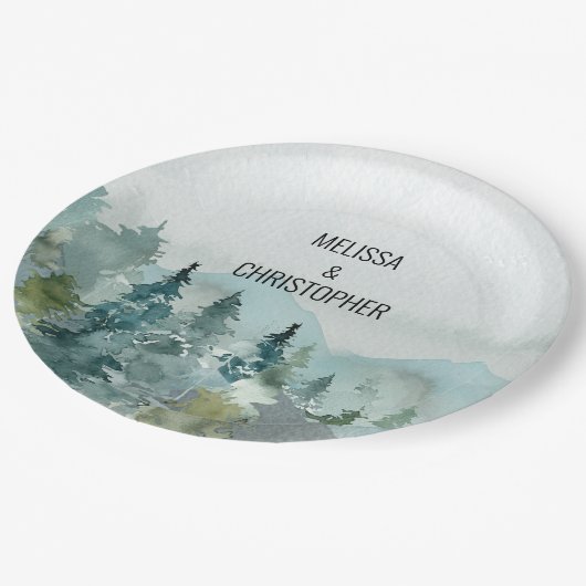 Bos Wonder Rustieke Pine Bruiloft Papieren Bordje (Gekanteld)