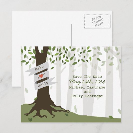 Bos / Woodland bruiloft Save the Date Briefkaart (Voorkant / Achterkant)