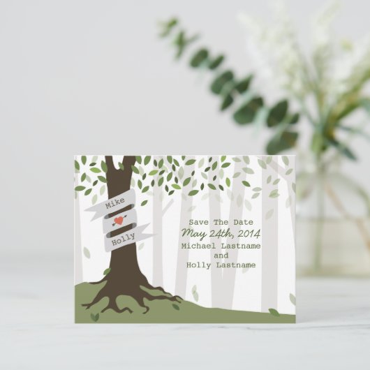 Bos / Woodland bruiloft Save the Date Briefkaart (Staand voorkant)