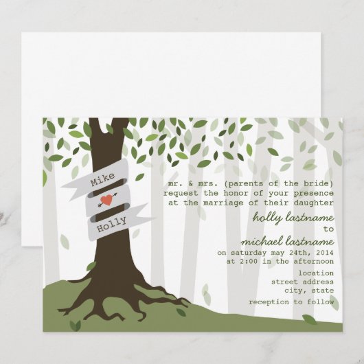 Bos / Woodland bruiloft uitnodiging (Voorkant / Achterkant)