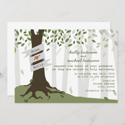 Bos / Woodland bruiloft uitnodiging (Voorkant / Achterkant)