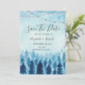 Bos, Woud, Blauwe Dennenbomen Bewaar de Datum Save The Date (Staand voorkant)