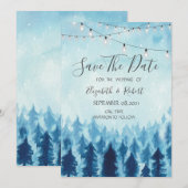 Bos, Woud, Blauwe Dennenbomen Bewaar de Datum Save The Date (Voorkant / Achterkant)