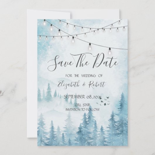 Bos, Woud, Grove, Dennenbomen Lichtjes Save The D Date (Voorkant)