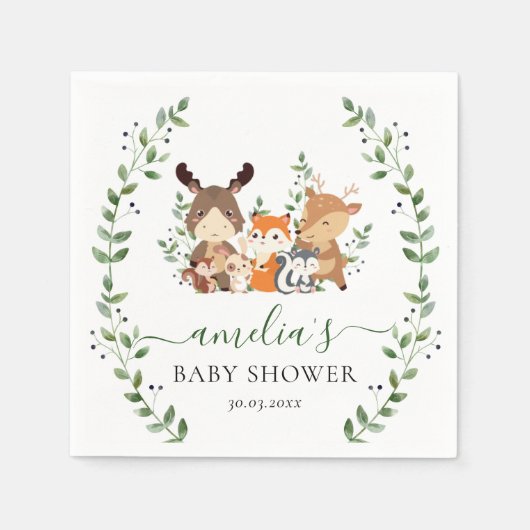 Bos Zoet Groen Botanisch Bos Dier Servet (Voorkant)