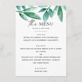 Bos zomergroen. Florale botanische bruiloft Menu (Voorkant)