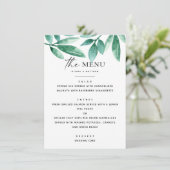 Bos zomergroen. Florale botanische bruiloft Menu (Staand voorkant)