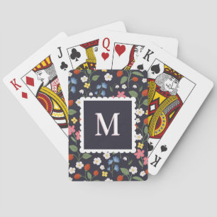 bosaardbei gemêleerde monogram navy pokerkaarten
