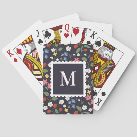 bosaardbei gemêleerde monogram navy pokerkaarten (Achterkant)