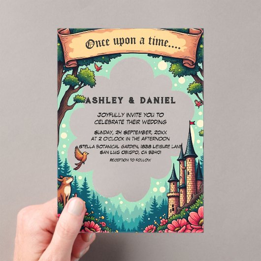 Bosachtig betoverd bos kasteel sprookjeshuwelijk acryl uitnodigingen (Insitu (Draagbaar))
