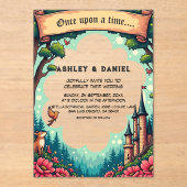 Bosachtig betoverd bos kasteel sprookjeshuwelijk acryl uitnodigingen (Voorkant)