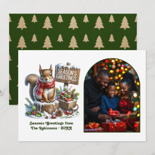 Bosachtige Eekhoorn Rustieke Bos Kerst Foto Feestdagenkaart
