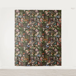 Bosavontuur waterverf dieren en paddenstoelen wandkleed