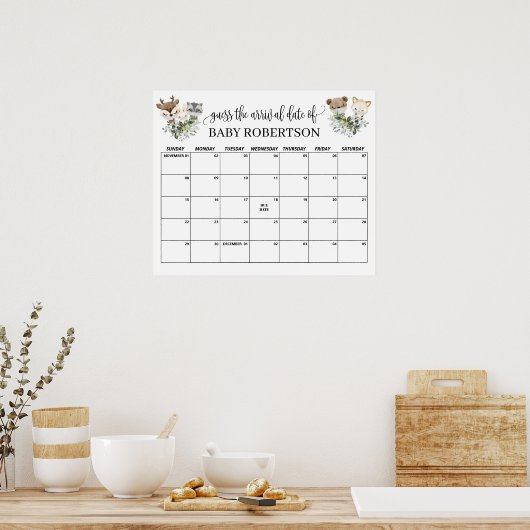 Bosbabbyshower Raad de Datum Kalender Poster (Keuken)